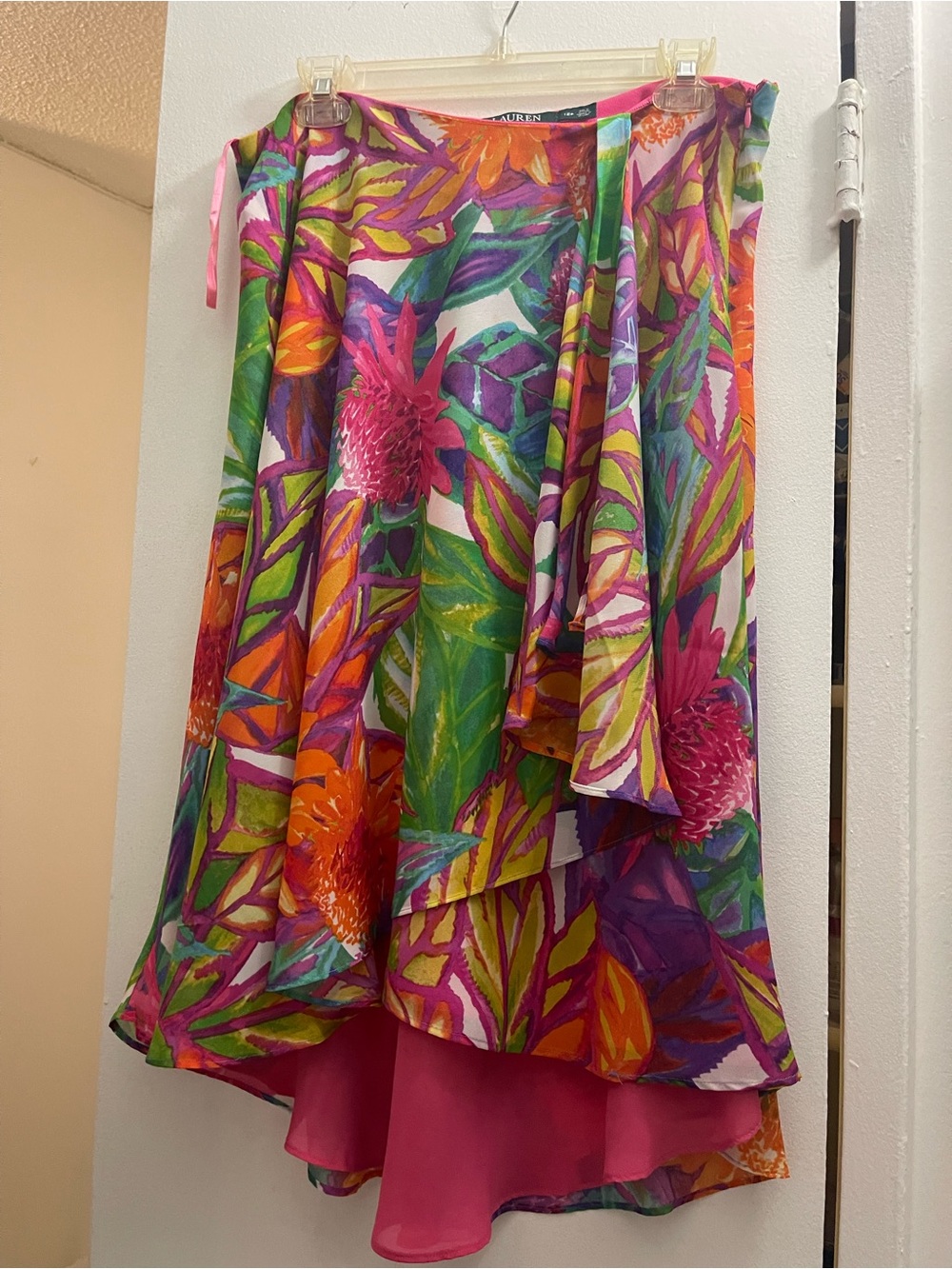 Ralph Lauren Vibrant Pink & Green Tropical Floral Swim Sarong
